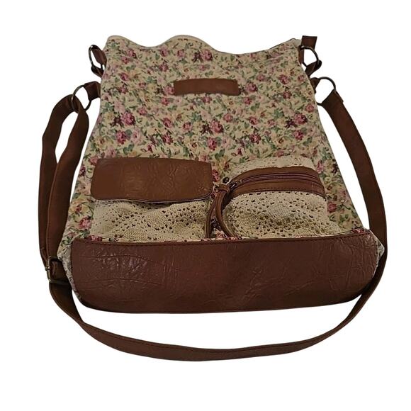 AMERICAN EAGLE Floral Crochet Leather Boho Shoulder Bag Cottage Core Cream - Picture 7 of 8